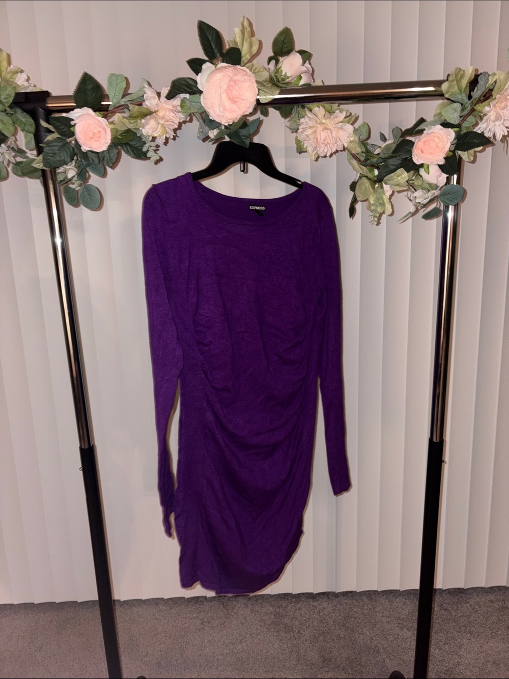 Express Deep Purple Long-Sleeve Ruched Women's Dress